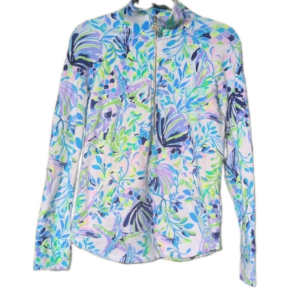 Lilly Pulitzer Women's S Skipper Popover 1/2 Zip Coastalcore Blue Beach Relaxed